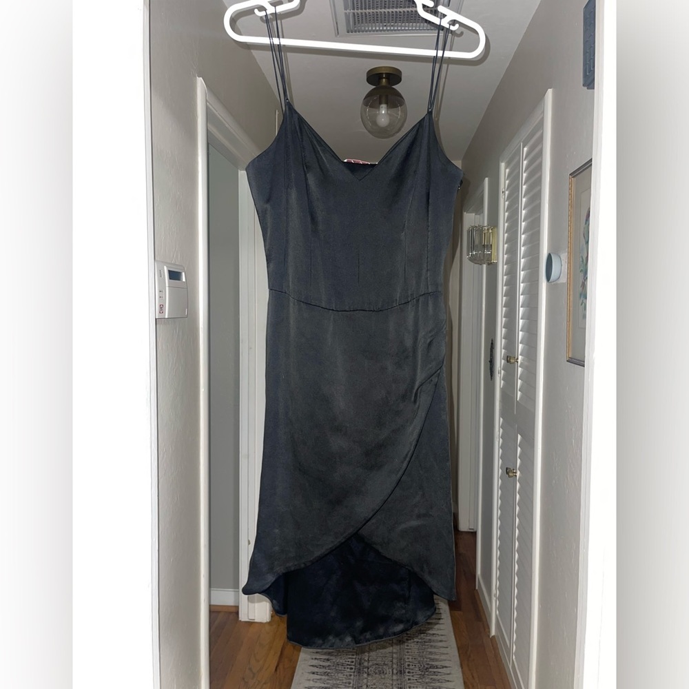 EUC Black Brushed Silk Faux Wrap Dress